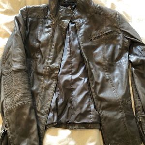 Veste de cuir véritable gris/vert